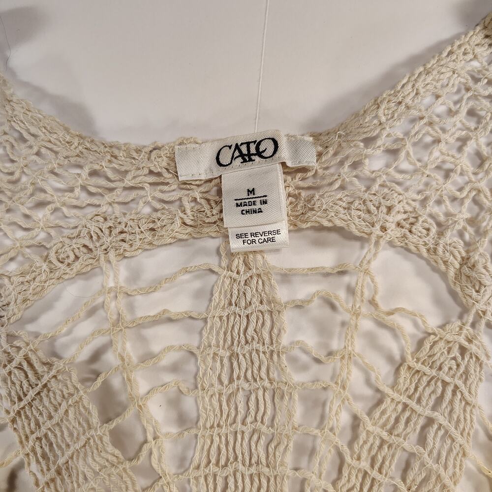 Boho Festival Cato Sz Md Cream Crochet Medallion Flower Fringe Vest Hippie Vibe - Picture 8 of 11